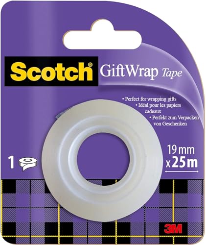 Scotch Gift Wrap Tape - 1 Rolle, 19 mm x 25 m - Satiniertes, Durchsichtiges Klebeband zur Verwendung auf Geschenkpapier von Scotch