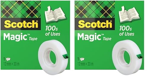 Scotch M8101233 Klebeband Magic 810 (Zellulose Acetat, 12 mm x 33 m) matt/unsichtbar (Packung mit 2) von Scotch
