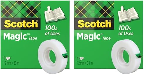 Scotch M8101233 Klebeband Magic 810 (Zellulose Acetat, 12 mm x 33 m) matt/unsichtbar (Packung mit 2) von Scotch