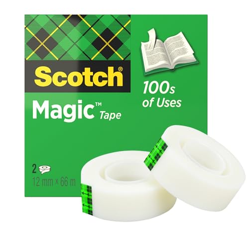 Scotch Magic Tape - 2 Rollen, 12 mm x 66 m - Unsichtbares Klebeband für allgemeine Zwecke zur Reparatur, Etikettierung und Versiegelung von Dokumenten Scotch Magic Tape - 2 Rollen, 12 mm x 66 m - Unsichtbares Klebeband für allgemeine Zwecke zur Reparatur, Etikettierung und Versiegelung von Dokumenten von Scotch