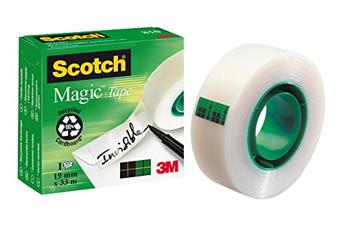 Scotch M8101933 Klebeband Magic 810 Zellulose Acetat, unsichtbar, beschriftbar, 33 m x 19 mm, 12 Stück von Scotch