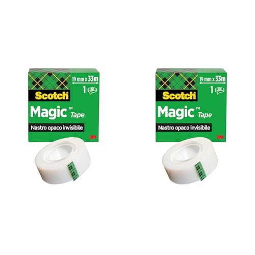 Scotch Magic Klebeband – 1 Roll 19mm x 33m - Transparenter & matter Klebefilm für den alltäglichen Gebrauch (Packung mit 2) von 3M