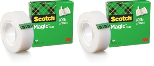 Scotch Magic Klebeband – 1 Roll 19mm x 33m - Transparenter & matter Klebefilm für den alltäglichen Gebrauch (Packung mit 2) von 3M