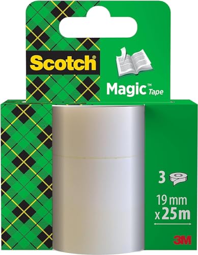 Scotch Magic Tape - 3 Rollen, 19 mm x 25 m - Unsichtbares Klebeband für allgemeine Zwecke zur Reparatur, Etikettierung und Versiegelung von Dokumenten von Scotch