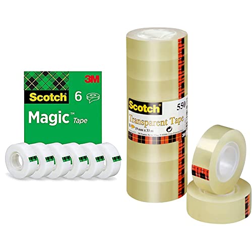 Scotch Magic Klebeband – 6 Rollen 19mm x 33m, Allzweck-Klebeband für die Reparatur & Transparentes Klebeband 550-8 Rollen - 19mm x 33m - Durchsichtiges Allzweckband für Schule, Heim und Büro von 3M