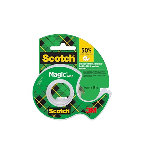 Scotch Magic Tape - Handspender mit 1 Rolle, 19 mm x 25 m - Unsichtbares Klebeband für allgemeine Zwecke zur Reparatur, Etikettierung und Versiegelung von Dokumenten von Scotch