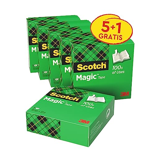 Scotch Magic Klebeband – Promo-Pack (5 + 1) Rollen 19mm x 33m - Allzweck-Klebeband für die Reparatur, Etikettierung und zum Verschließen von Dokumenten von Scotch