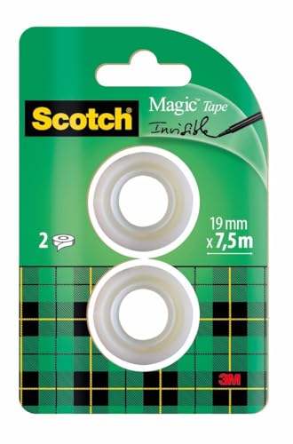 Scotch Magic Tape - 2 Rollen, 19 mm x 7,5 m - Unsichtbares Klebeband für allgemeine Zwecke zur Reparatur, Etikettierung und Versiegelung von Dokumenten von Scotch