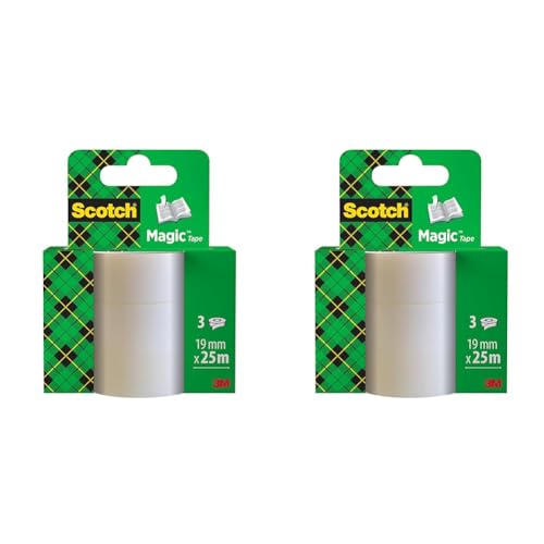 Scotch Magic Tape - 3 Rollen, 19 mm x 25 m - Unsichtbares Klebeband, zum Verpacken von Weihnachtsgeschenken, Beschriften von Weihnachtskarten - ein unverzichtbares Weihnachtszubehö (Packung mit 2) von Scotch