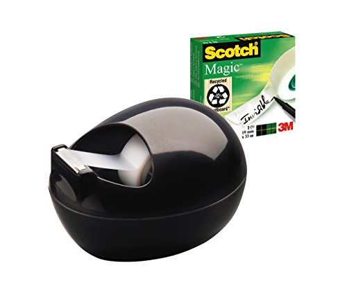 Scotch Karim Rashid Tischabroller und Scotch Magic unsichtbares Klebeband, 1 Rolle, 19 mm x 7,5 m - Nachfüllbarer Klebebandabroller für Schule, Zuhause und Büro - Schwarz von Scotch