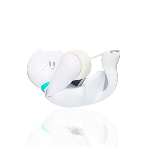 Scotch 3M Tischabroller inkl. 1 Rolle Klebeband - Katze Klebeband Abroller, auch für Kinder, weiß, 19 mm x 8,89 m von Scotch