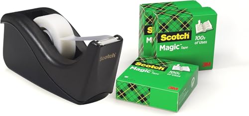 Scotch Klebeband-Abroller C60, Schwarz + Scotch Magic Unsichtbares Klebeband, 19 mm x 33 mm, 4 Rollen/Packung von Scotch