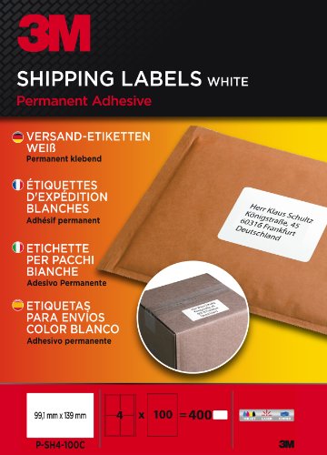 Versand-Etiketten für Inkjet, Laser, Kopierer, 99.1 x 139 mm, 400 Etiketten, weiß Versand-Etiketten für Inkjet, Laser, Kopierer, 99.1 x 139 mm, 400 Etiketten, weiß von 3M