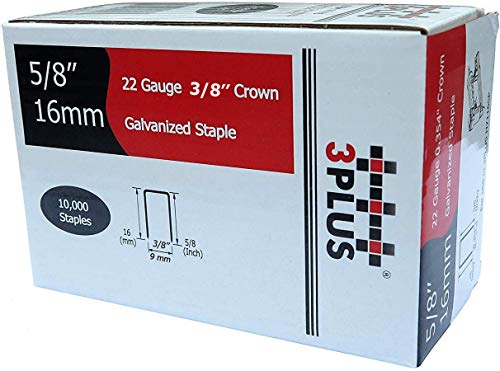 3PLUS 22 Gauge 10.000 verzinkte Feindrahtklammern, 3/8 Zoll Krone, 5/8 Zoll Bein für H7116SP, H7116LSP, HBT HB7116P Heftgeräte von 3PLUS