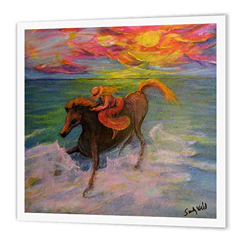 3dRose ht_112119_3 " Seaside and Wave Jumper-Pretty Girl in Pink Frolics with Her Playful Pony in The Surf Bügelbild Wärmeübertragung, Eisen, Mehrfarbig, 10 x 10-Inch von 3dRose