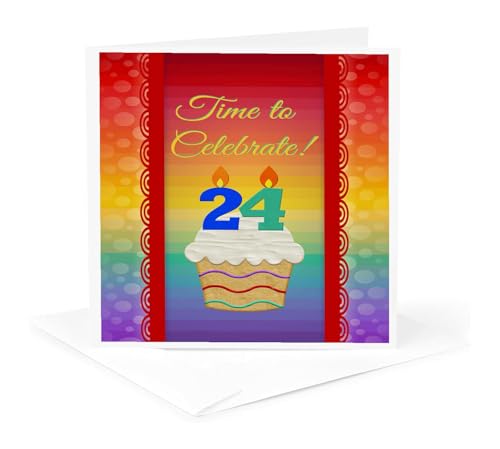 3drose Cupcake, Anzahl Kerzen, Time, Celebrate 24 Jahre alt Einladung – Grußkarte, 15,2 x 15,2 cm Single (GC 244873 _ 5) von 3dRose