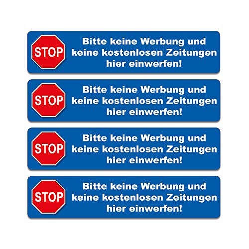 4 Aufkleber - Bitte keine Werbung und keine kostenlosen Zeitungen.. - 91 x 20 mm (blau) von 4-prints