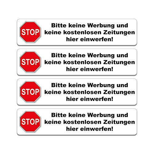 4 Aufkleber - Bitte keine Werbung und keine kostenlosen Zeitungen.. - 91 x 20 mm (weiß) von 4-prints