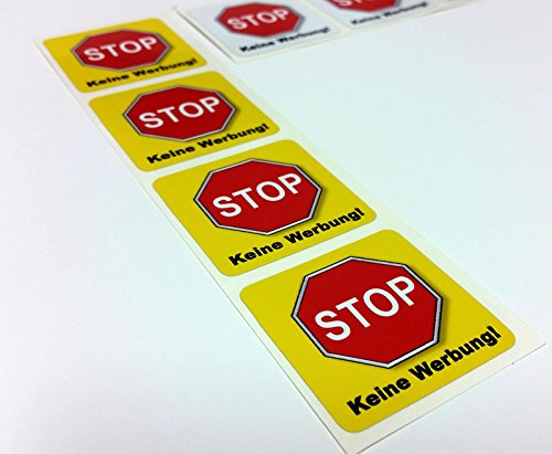 4 St. Aufkleber "STOP - Keine Werbung", 40 x 40 mm, Farbe: gelb von 4-prints