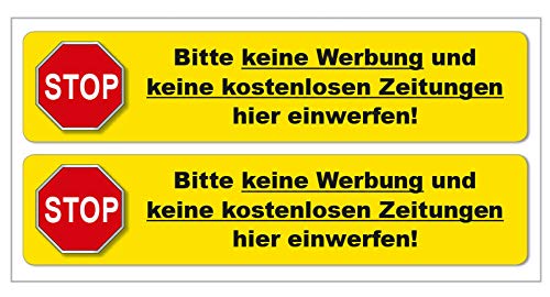 4-prints 2 St. Aufkleber - STOPP - Bitte Keine Werbung - 110 x 24 mm - wetterfest (gelb) von 4-prints