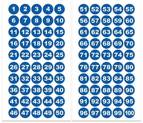 Runde Zahlenaufkleber 1-100, Vinyl - 30mm - weiße Zahlen auf blau von 4-prints