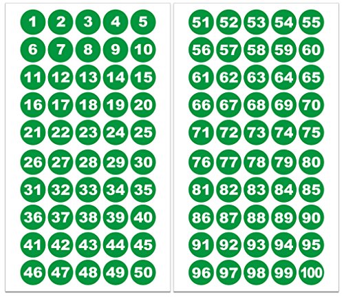 Runde Zahlenaufkleber 1-100, Vinyl - 30mm - weiße Zahlen auf grün von 4-prints