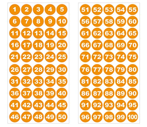 Runde Zahlenaufkleber 1-100, Vinyl - 30mm - weisse Zahlen auf orange Runde Zahlenaufkleber 1-100, Vinyl - 30mm - weisse Zahlen auf orange von 4-prints