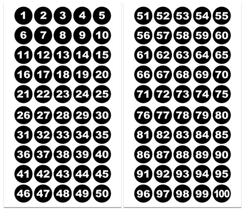 Runde Zahlenaufkleber 1-100, Vinyl - 30mm - weiße Zahlen auf schwarz von 4-prints