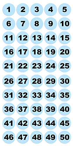 Runde Zahlenaufkleber 1-50, Vinyl - 30mm - schwarz/blau Runde Zahlenaufkleber 1-50, Vinyl - 30mm - schwarz/blau von 4-prints