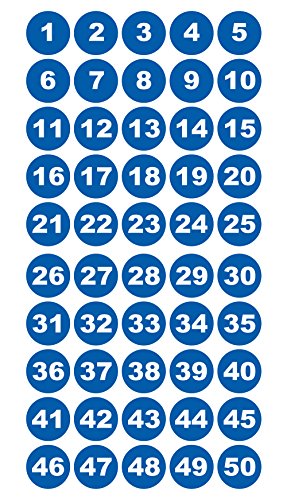 Runde Zahlenaufkleber 1-50, Vinyl - 30mm - weiße Zahlen auf blau von 4-prints