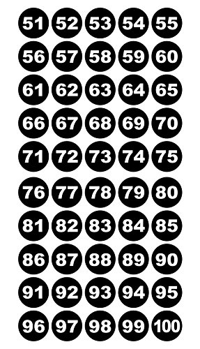 Runde Zahlenaufkleber 51-100, Vinyl - 30mm - weiße Zahlen auf schwarz Runde Zahlenaufkleber 51-100, Vinyl - 30mm - weiße Zahlen auf schwarz von 4-prints