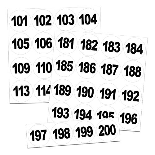 Runde Zahlenaufkleber Nr. 101-200, Größe: 60 mm, vinyl, schwarz/weiß von 4-prints