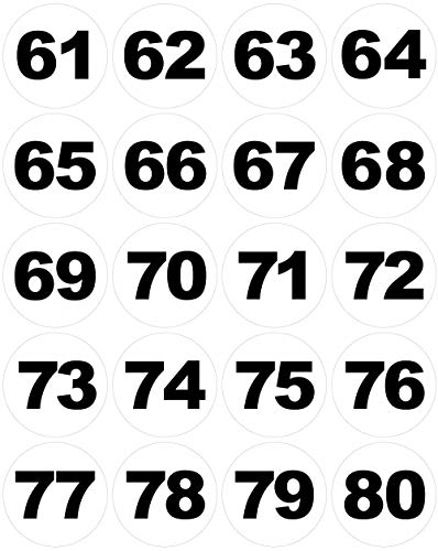 Runde Zahlenaufkleber - Nummern, 50 mm, weiß/schwarz (Nr. 61-80) von 4-prints