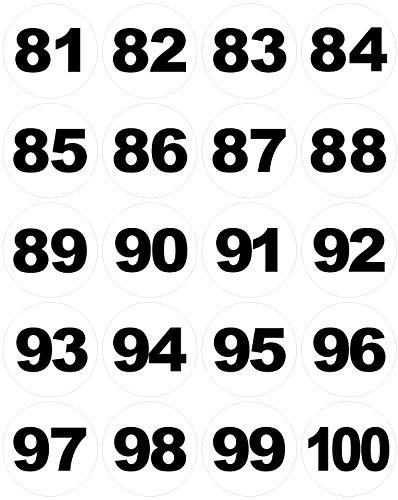 Runde Zahlenaufkleber - Nummern, 50 mm, weiß/schwarz (Nr. 81-100) von 4-prints