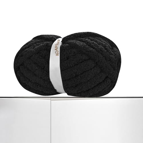 Dickes Chenille-Garn zum Handstricken, sperriges, dickes, flauschiges Plüschgarn, flauschiges Häkelgarn, Jumbo-Häkelgarn, groß, sperrig, superweich, schwarz, 1 kg (250 g pro Knäuel) von 404Plus