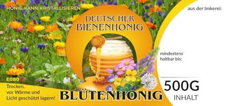 4Bee Etiketten bunt für deutschen Bienenhonig BLÜTENHONIG2 100 Stück / 1 Pack - Maß: 116x50mm - Imkerei - Selbstgemachte Honige - Natürliche Lebensmittel - Landwirtschaftliche Produkte 4Bee Etiketten bunt für deutschen Bienenhonig BLÜTENHONIG2 100 Stück / 1 Pack - Maß: 116x50mm - Imkerei - Selbstgemachte Honige - Natürliche Lebensmittel - Landwirtschaftliche Produkte von 4Bee