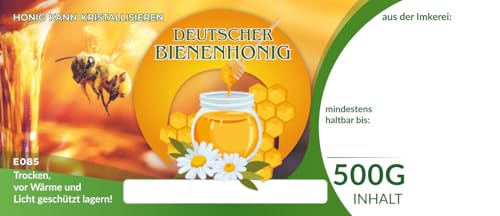 4Bee Etiketten bunt für deutschen Bienenhonig universal 100 Stück / 1 Pack - Maß: 116x50mm - Imkerei - Selbstgemachte Honige - Natürliche Lebensmittel - Landwirtschaftliche Produkte 4Bee Etiketten bunt für deutschen Bienenhonig universal 100 Stück / 1 Pack - Maß: 116x50mm - Imkerei - Selbstgemachte Honige - Natürliche Lebensmittel - Landwirtschaftliche Produkte von 4Bee