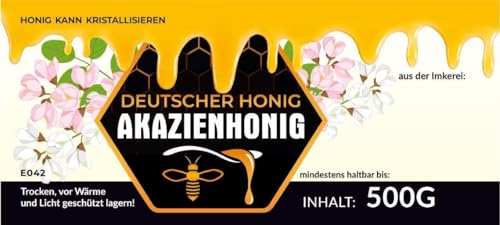 4Bee Etiketten für Akazienhonig Einmachglas - Etikett 100 Stück / 1 Pack - Maß: 116x50mm - Imkerei - Selbstgemachte Honige - Natürliche Lebensmittel - Landwirtschaftliche Produkte 4Bee Etiketten für Akazienhonig Einmachglas - Etikett 100 Stück / 1 Pack - Maß: 116x50mm - Imkerei - Selbstgemachte Honige - Natürliche Lebensmittel - Landwirtschaftliche Produkte von 4Bee