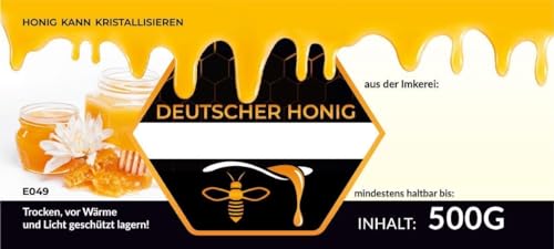 4Bee Universale Etiketten in deutscher Sprache 100 Stück / 1 Pack - Maß: 116x50mm - Imkerei - Selbstgemachte Honige - Natürliche Lebensmittel - Landwirtschaftliche Produkte 4Bee Universale Etiketten in deutscher Sprache 100 Stück / 1 Pack - Maß: 116x50mm - Imkerei - Selbstgemachte Honige - Natürliche Lebensmittel - Landwirtschaftliche Produkte von 4Bee