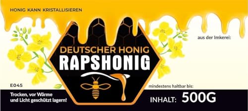 Etiketten für Rapshonig Einmachglas-Etikett 100 Stück / 1 Pack - Maß: 116x50mm - Imkerei - Selbstgemachte Honige - Natürliche Lebensmittel - Landwirtschaftliche Produkte Etiketten für Rapshonig Einmachglas-Etikett 100 Stück / 1 Pack - Maß: 116x50mm - Imkerei - Selbstgemachte Honige - Natürliche Lebensmittel - Landwirtschaftliche Produkte von 4Bee