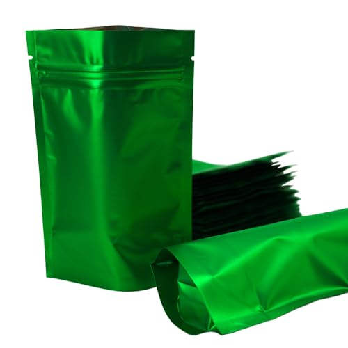 4CP Standbodenbeutel, geruchsdicht, wiederverwendbare Folienbeutel zum Verpacken, Aluminiumfolie, Stand-up-Reißverschluss-Verpackungsbeutel (grün, 16,3 x 22,6 cm) von 4CP 4 CUSTOM PRINT IMAGINE CUSTOM