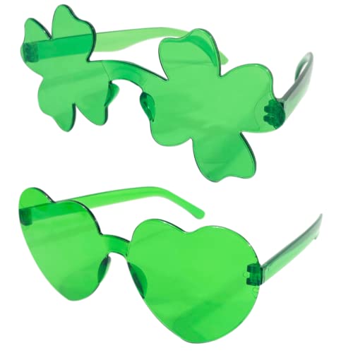 4E's Novelty 2 Stück Kleeblatt-Brille, grüne St. Patricks Day Sonnenbrille für Erwachsene und Kinder, St. Patricks Day Outfit Zubehör für Damen und Herren Party von 4E's Novelty