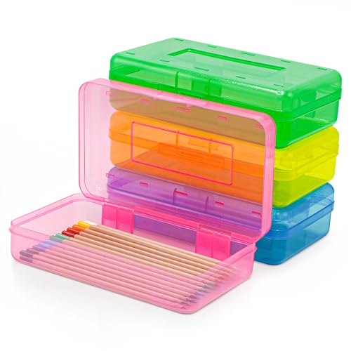 4E's Novelty 4 große Federmäppchen, Federmäppchen, Großpackung Klassenzimmer, Zubehörboxen für Klassenzimmer, Kinder, transparentes farbiges Federmäppchen mit Schnappverschluss, niedliche Stiftebox 4E's Novelty 4 große Federmäppchen, Federmäppchen, Großpackung Klassenzimmer, Zubehörboxen für Klassenzimmer, Kinder, transparentes farbiges Federmäppchen mit Schnappverschluss, niedliche Stiftebox von 4E's Novelty