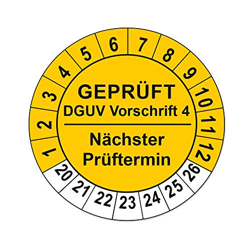 Prüfplaketten DGUV Vorschrift 3 und 4 Folienaufkleber auf Rolle (DGUV Vorschrift 4, Gelb, 50) von 4WAY Verlag