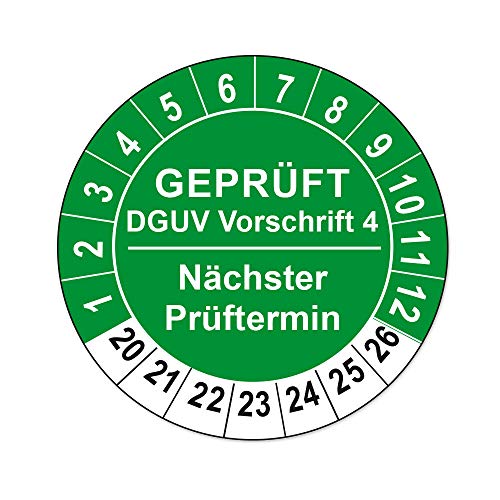 Prüfplaketten DGUV Vorschrift 3 und 4 Folienaufkleber auf Rolle (DGUV Vorschrift 4, Grün, 50) von 4WAY Verlag