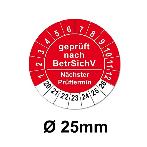 Prüfplaketten nach Vorschrift, Folien-Aufkleber rund auf Rolle verpackt (Ø 25mm, BetrSichV (rot), 500) von 4WAY Verlag