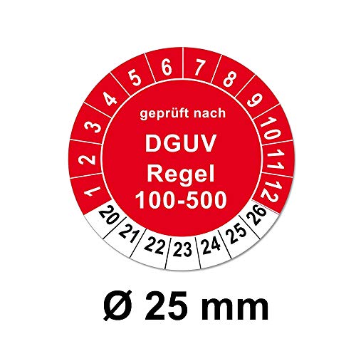 Prüfplaketten nach Vorschrift, Folien-Aufkleber rund auf Rolle verpackt (Ø 25mm, DGUV Regel 100-500 (rot), 1000) von 4WAY Verlag