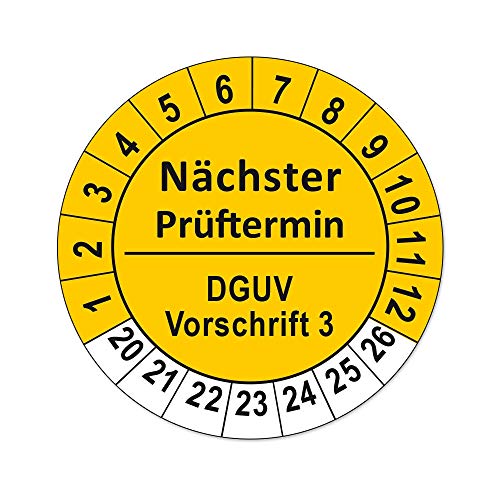 Prüfplaketten nach Vorschrift, Folien-Aufkleber rund auf Rolle verpackt (Ø 25mm, DGUV Vorschrift 3 (gelb), 500) von 4WAY Verlag