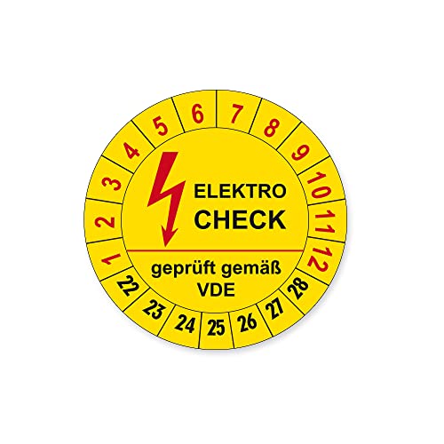 Prüfplaketten nach Vorschrift, Folien-Aufkleber rund auf Rolle verpackt (Ø 25mm, E-CHECK (gelb), 500) von 4WAY Verlag