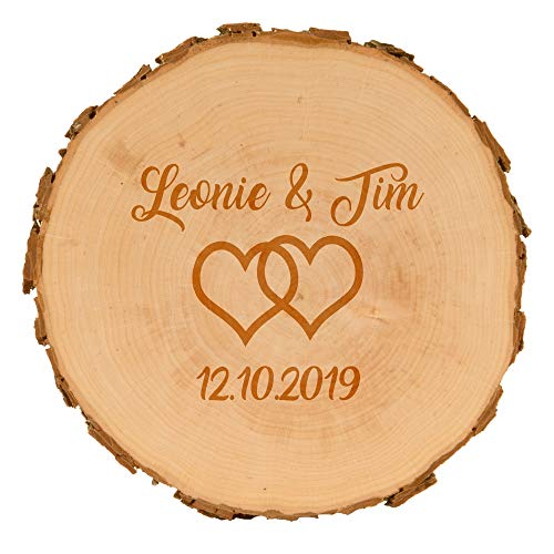 Baumscheiben zur Hochzeit mit Gravur - personalisierte Holzscheibe - verschiedene Designs - naturbelassen - Dekoration - Wanddeko (Herzen) von 4you Design